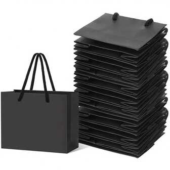 10Pcs Black Kraft Paper Bags With Handles, Black Gift Bags, Solid Color Gift Bag, Mini Portable Small Shopping Bags For Boutique, Wedding Party Favor Bags, BabyShower, Birthday Party, Gift Bags, Bridesmaids Bags, Mother's Day Graduation