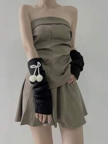 1 Pair Girls Ballet Style Arm Warmers, Autumn/Winter Fingerless Gloves Knitted Arm Sleeves With Criss-Cross Ribbon Tassel Decor, White Fingerless Gloves Arm Sleeves, Black Knitted Gloves, Y2K Streetwear Style - 251# - View 23