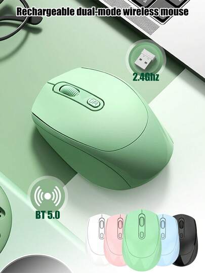 2.4G + Bluetooth Rechargeable Wireless Mouse, Quiet For Home/Office Use, Rechargeable, Suitable For Gaming, Laptop, Desktop, Lightweight And Portable