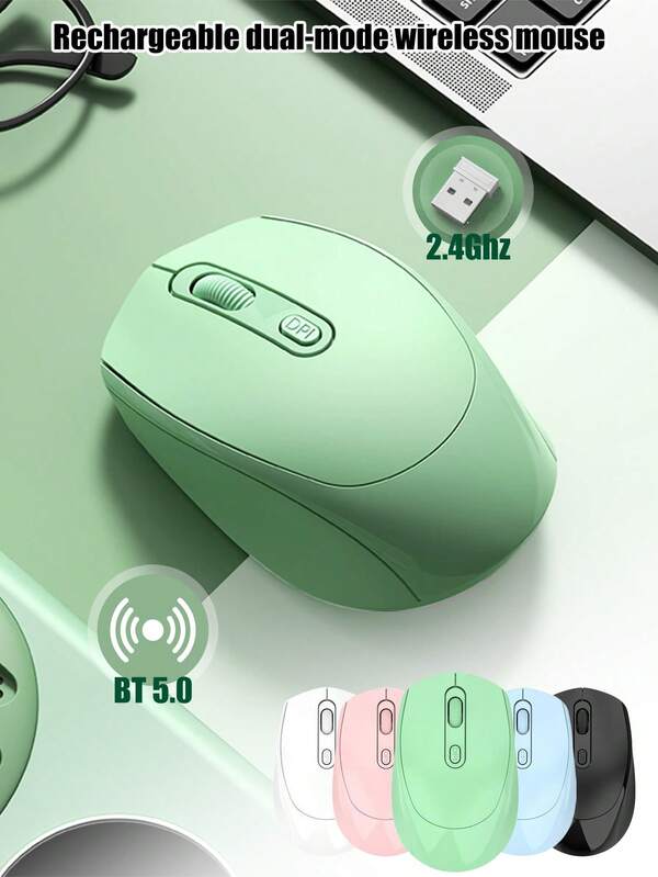2.4G + Bluetooth Rechargeable Wireless Mouse, Quiet For Home/Office Use, Rechargeable, Suitable For Gaming, Laptop, Desktop, Lightweight And Portable