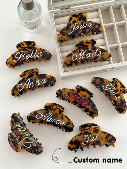 Customizable Rhinestone Leopard Print Hair Claw Clip, Suitable For Wedding, Bridal, Holidays, And Gifting To Girlfriend, Colorful,Cute,Adorable,Funny,Kawaii,Y2K,Stylish,Unisex,Casual,Custom,Personalized,Unique,Customized,Ideal Gifts For Him,Ideal Gifts For Her,Her,Boyfriend,Girlfriend,Family,Friends,Customized Hair Accessories,Vacay Vibe Au