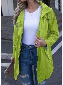 Kikibell Rain Jacket Women Striped Lined Hooded Lightweight Raincoat Outdoor Waterproof Windbreaker - 青色不透明 - 查看 11