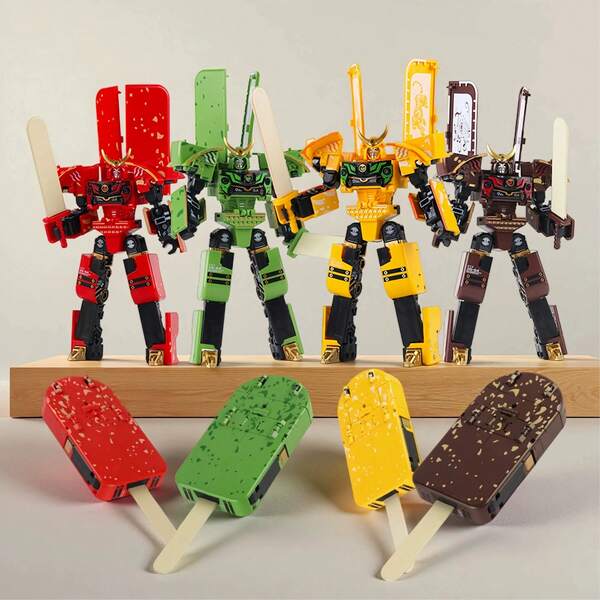 1pc Transformable Robot Toy, 2 Play Modes: Flip Transformation & Movable Limbs, Durable Plastic Structure, Ice Cream Shaped Design, Collectible & Creative Interactive Robot Car Model