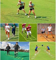 Set de entrenamiento de agilidad: escalera de agilidad de 12 peldaños y 6 m, 12 conos de campo, 4 estacas de acero, paracaídas de resistencia con estuche para fútbol, baloncesto, fútbol americano, boxeo, juego de pies y entrenamiento deportivo. - Amarillo - Ver 3