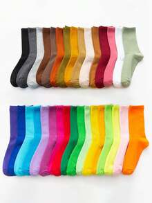 1/5 Pairs Random Colorful Crew Sports Socks Solid Breathable Casual Candy Color Socks For Men's And Women's Outdoor Running Hiking Daily Life