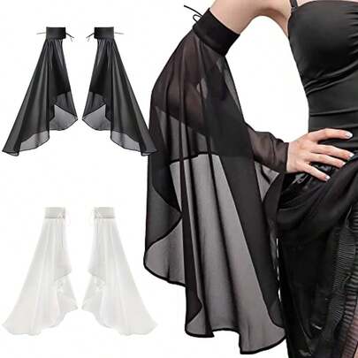 1 Pair Elegant Women's Arm Bands, Featuring Bat-Shaped Lace Chiffon Design, Suitable For Bride, Daily Wear, Wedding And Holiday Occasions