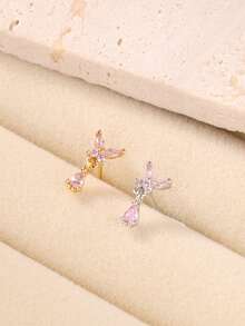 KARYOKO 1 Piece Silver Gold Color Dangle L Shaped Nose Studs For Women Butterfly Design CZ Dangling Nose Rings Unique Original Design Nostril Stud Nose Piercing Jewelry