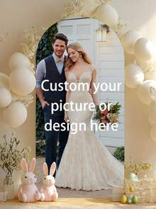 定制弹性拱门罩，个性化照片拱门套装，定制涤纶弹性婚礼单身派对拱门套装，定制拱门背景罩，适用于圆形顶部背景框，生日派对，主题派对，婚礼拱门背景罩，多种尺寸可选 - 彩色 - 查看 5