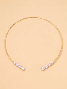 Kalung Berlian Imitasi Berbentuk Tetesan Air dari Stonefans Fashion, Kalung Lilitan Kerah Terbuka Minimalis dengan Cincin Logam untuk Wanita - Emas - View 3