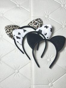 3-Piece Set: Cat Ear Headband, Leopard Print Headband, Leopard Print Cat Ear (Steamed Cat Ear Shaped Bread) Headband, Cartoon Ear Dance Festival Headband, Hair Clip, Princess Headband, Sparkly Earring Bow Headband, Castle, Clock Headband, Suitable For Party Performances, Photo Props, Amusement Park Decoration Headband, Headband, Head Ornament.