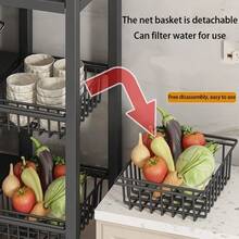 WOWDVOV 1 Multifunctional Kitchen Storage Rack, Adjustable 4-Storey And 3-Line Basket Storage Baskets, Adjustable Mobile Microwave Rack, Metal Rack With Wheels, Ideal For Kitchen Accessories, Pantry, Garage Kitchen Shelves - màu đen - Xem 8