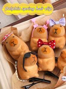 10 件可爱水豚卡通发夹，优雅可爱 PVC 弹簧发夹，适合女士和女孩日常化妆、学校用品 - 彩色 - 查看 3