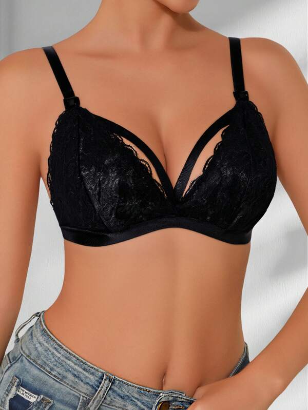 Sujetador de lactancia de maternidad, sujetador de lactancia con cierre delantero y encaje sexy, cómodo