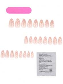 24片杏仁形白色波点美甲贴纸，极简美甲套装（包含：1片果冻胶，1把指甲锉），适合女性日常约会和聚会 - 彩色 - 查看 3