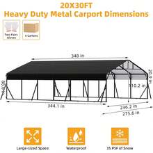 Dragonpad 20 X 30 FT Metal Carport With Galvanized Steel Roof, Heavy Duty Metal Roof Carport With Enhanced Base, Tall MetalCarport Kits Garage For Tractors, Trucks, Boats, Cars - Dark Grey - View 2