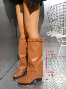 Ghete de damă maro cu vârful ascuțit și toc gros, cizme la modă cu cataramă înaltă, pantofi eleganți fără mâneci pentru toamnă/iarnă