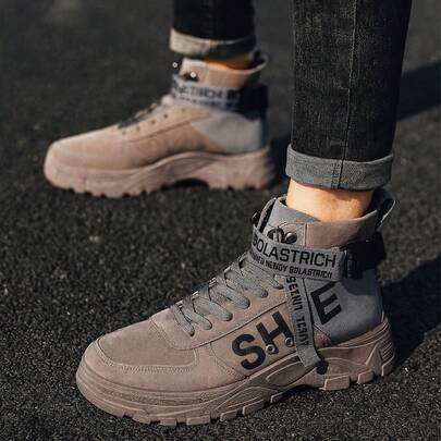 Shendy Vendy Botas casuales para hombre estilo urbano moderno con diseño de caña media, cómodos y transpirables, suela gruesa antideslizante, ideales para caminar, entrenar, outfits juveniles, moda streetwear y uso diario versátil en cualquier ocasión con máximo confort y durabilidad  Deportivo    ANUDADO