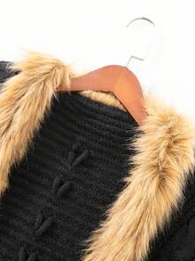 JIANHU V领长袖西式毛领边开衫