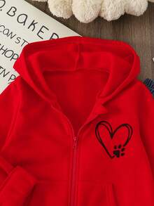 女童新款秋冬爱心印花休闲百搭保暖拉链卫衣 - 紅色 - 查看 3