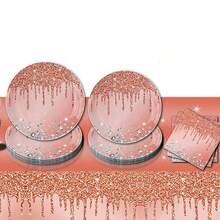 10/20/50pcs,Disposable Rose Gold Tableware Set -Party Plates, Napkins,Cups For Birthday Party Decoration,Rose Gold Birthday Party Supplies Disposable Paper Plates Glitter Diamonds Napkins And Cups For Women Birthday Anniversary Wedding Party Decorations Supplies - Multicolor - View 3