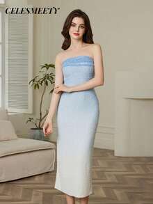 性感浪漫薄纱夜店礼服，新娘礼物，派对舞会晚礼服，亮片串珠浅蓝色连衣裙，适合万圣节、圣诞节、派对、婚礼等场合。 - 淺藍色 - 查看 2