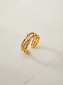 Clariva 1pc Fashion Minimalist Niche Design Personal High-End Luxurious Elegant Criss-Cross Ring, Suitable For Daily Wear Gifts - Yellow Gold - View 1