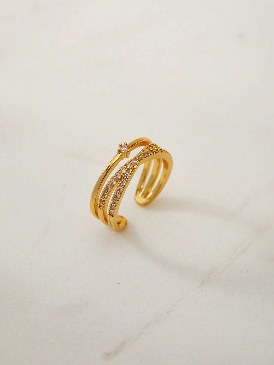 Clariva 1pc Fashion Minimalist Niche Design Personal High-End Luxurious Elegant Criss-Cross Ring, Suitable For Daily Wear Gifts - Yellow Gold - View 1