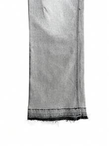Lightweight Business Casual Washed Distressed Hem & Cuff Men's Jeans, Versatile Slim Straight Leg Casual Pants, Button Zipper Closure, Suitable For All Seasons - Grey - View 6