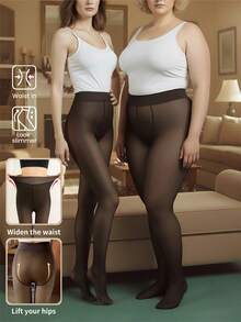 Plus Size Women's Winter Black Thickened Thermal Lined Sheer Tights/Pantyhose High-Elasticity Micro-Compression Tummy Control Non-Slip Women's Tights Suitable For Everyday Casual Wear