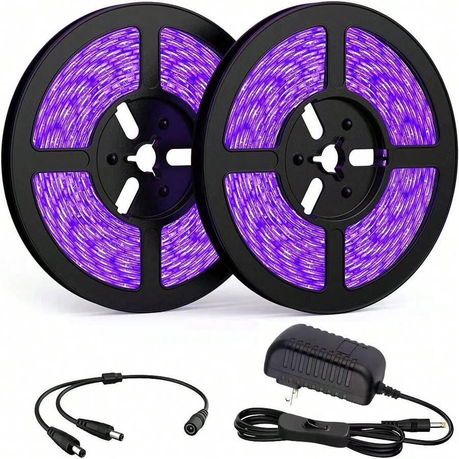 32. 8ft/16. 4ft LED Black Light Strip Kit 600 Units Lamp Beads 12V Flexible Blacklight Fixtures 10m/5m LED Ribbon Non-Waterproof Black Lights For Glow Party Indoor Birthday Party Body Paints Halloween - Xem 1