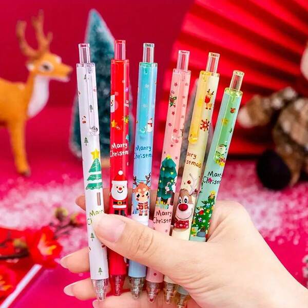 1set/1pc Random Color Cartoon Cute Christmas Gel Pen Student Brush School Signature Pen 0.5mm Large Capacity Pen Office Gift/Some Accessories, Colors, Written Words, Patterns, Shapes Are Random