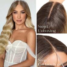 13x4 Body Wave Lace Front Wigs Natural Honey Gold Hair Lace Front Wig Pre Plucked Synthetic Lace Front Wig 26inch - Tóc vàng ombre - Xem 3