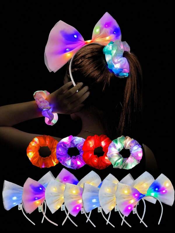 4 piezas de diademas y bandas para el cabello con diseño de lazo luminoso, diademas luminosas con pilas, adecuadas para bodas, conciertos, fiestas y juegos de disfraces, decoradas con diseños de mariposa, regalos de Halloween, Navidad y cumpleaños, accesorios para fiestas