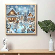 1 buc. Temă Fată și Iepure, Kit de pictură cu diamant rotund 5D de Crăciun de iarnă - Artă cu diamant, Cel mai bun cadou de ziua de naștere, Cadou potrivit de sărbători, Kit de pictură cu diamant rotund DIY lucrat manual, fără ramă, Decor rafinat pentru casă pentru sufragerie, dormitor, birou, bucătărie, Cadou artistic surpriză, Pictură cu diamant fără ramă