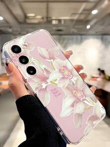 1 pieza Hermosa funda protectora de teléfono transparente con flor rosa antideslizante y antigolpes compatible con iPhone, Honor, Redmi, Galaxy - transparente - Ver 7