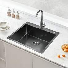 25 Inch Kitchen Sink Workstation, 304 Stainless Steel Top Mount Sinks, Drop-In Single Bowl Farmhouse Basin With Accessories, Household Dishwasher Sinks For RV, Prep Kitchen, And Bar (Black) - Black - View 9