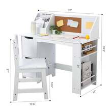 Kids Study Desk With Chair, Kids Desk And Chair Sets With Hutch, Storage Cabinet And And Bulletin Board, Wooden Children Study Table, Student Writing Table Computer Workstation - White - View 3