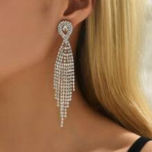 Glamorous Spring Pink CZ Crystal Tassel Earrings Stud Dance Club Party Graduation Jewelry 1 Pair - Multicolor - View 8