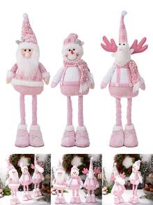 1pc Cute Christmas Pink Sequins Retractable Decorative Ornaments, Santa Claus, Snowman, Elk Desktop Decorative Ornaments, Christmas Tree Scene Decoration Props, Holiday Party Christmas Atmosphere Decoration Props, Christmas Decorations Gift, Christmas Decor, Room Decor, Home Decor