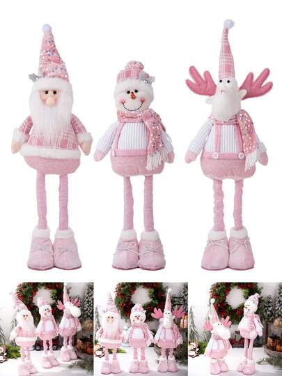 1pc Cute Christmas Pink Sequins Retractable Decorative Ornaments, Santa Claus, Snowman, Elk Desktop Decorative Ornaments, Christmas Tree Scene Decoration Props, Holiday Party Christmas Atmosphere Decoration Props, Christmas Decorations Gift, Christmas Decor, Room Decor, Home Decor