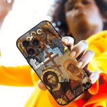Funda de Teléfono con Icono de Cruz Ortodoxa Compatible con  16 15 11 13 14 Pro Max 7 8 Plus X Xr Xs Max 12mini Funda Negra, Funda Compatible con  17,  17 Pro,  17 Pro Max - z4 - Ver 9
