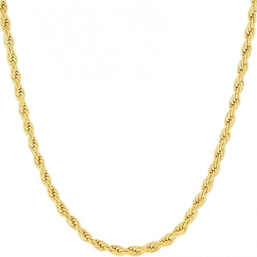 JEWELRY 24k Gold Plated 3mm Gold Rope Chain Men & Women Cut Gold Chain Necklace Women & Necklace Men 14 To 36 Inch - 金子 - 查看 1
