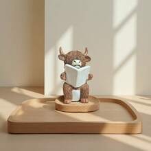 Decoración navideña, adorno de vaca de las tierras altas lindo, diseño de lectura en el inodoro y bañera, decoración popular para el hogar en temporada festiva - Marrón - Ver 11