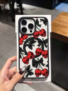 黑色蕾丝蝴蝶结骷髅樱桃印花图案磁吸指环手机壳适用于 16 Pro Max、14/13、12、11 Pro Max、XS Max、X、XR、8、7、Plus、Mini，适合作为生日礼物、女朋友、男朋友或自用 - 彩色 - 查看 5