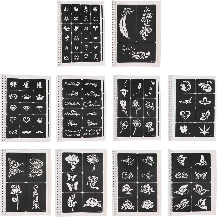 Plantillas de Tatuajes Temporales Reutilizables de PVC, 97 Diseños para Arte Corporal, Kit de Plantillas Huecas para Tatuajes de, Cosquillas, Halloween, Carnaval - 1 - Ver 1