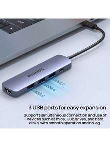 PHILIPS Estación de acoplamiento SWR1607C/93 compatible con múltiples dispositivos con proyección de pantalla HD 4K y adaptador tipo C para portátiles, teléfonos y tabletas - Gris espacial - Ver 4