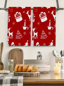 2 pièces Serviettes à main super douces de la série de Noël, en polyester ultra doux, chiffons à vaisselle tissés, lavage à la main uniquement, décoration de style ferme moderne, cadeaux pour le voisinage, fournitures de nettoyage, torchons de cuisine