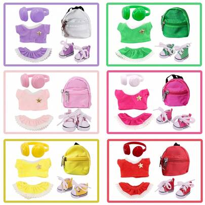 2025 New School Uniform Set, Gold Star Decor, Solid Color School Uniform With Tassel, [Top + Skirt] + Headphones + Canvas Shoes Set, Suitable For 1st,