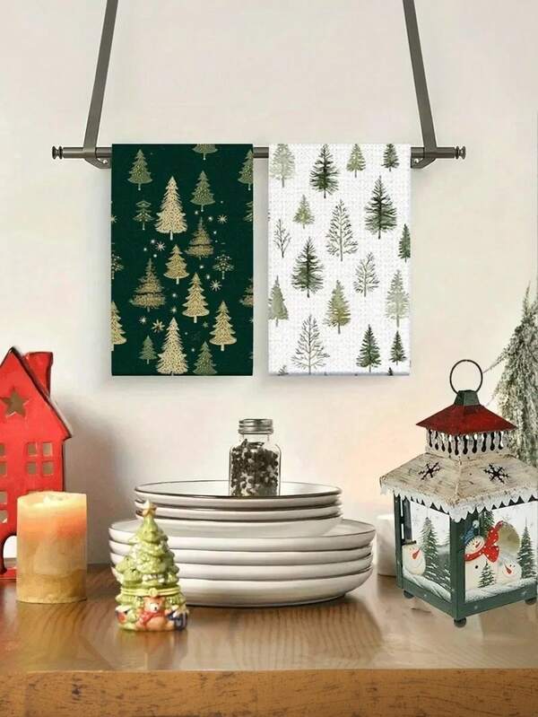 2 paños de cocina de Navidad color rosa, toallas de mano con diseño vintage de Papá Noel para baño y uso en platos - Decoración navideña, secado de platos festivo, decoración del hogar de temporada, diseño de dibujos animados navideños, estampado clásico navideño, textiles de alta calidad, tela de poliéster, paños de cocina decorativos