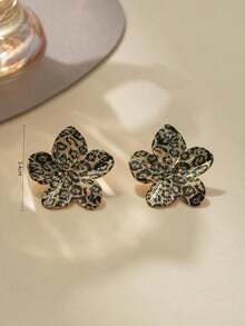 1 Pair Vintage Floral Design Fashion Earrings For Women - Leopard Print - View 5